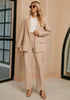 Rugby Tan Women's Business Casual 2 Piece Blazer Jacket Straight Leg High Waisted Pants Suits