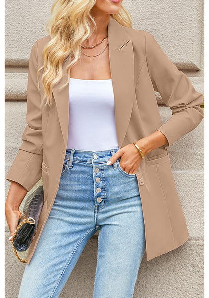 Rugby Tan Women's Long Professional Office Casual Pocket Lapel Blazers