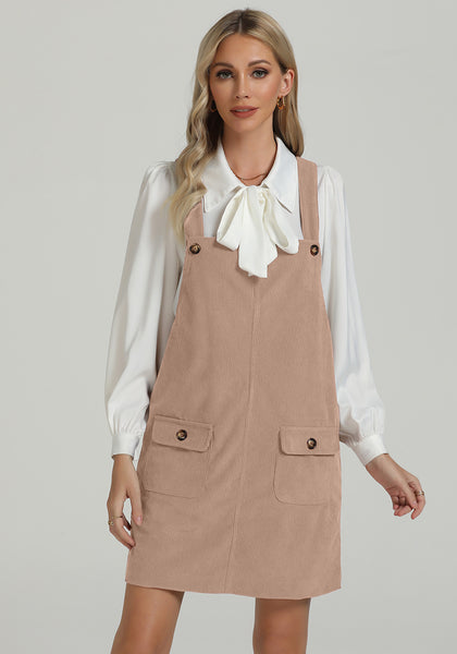 Toasted Almond Women's Fashion Adjustable Straps Corduroy Overalls Pinafore Short Dresses