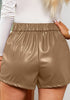 Khaki Women's High Waist Wide Leg Stretch Belted Shorts PU Leather Pants