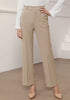 Khaki Women's Business Casual High Waisted Straight Leg Stretchy Elastic Waist Trousers
