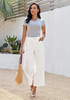 LookbookStore Cream White Women's High Waisted Wide Leg Cropped Denim Jeans with Structured Utility Pockets Stylish Chic Daily Wear Staple