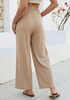 LookbookStore Women's Almond High Waisted Wide Leg Linen Pants Paper Bag Smocked Waist Casual Summer Beach Palazzo Pants