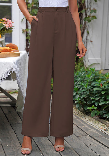 Chocolate Brown Women's High Waisted Wide Leg Business Work Pants