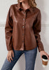 Rustic Brown Women's Faux Leather Street Style Long Sleeves Vegan Moto Biker Coat