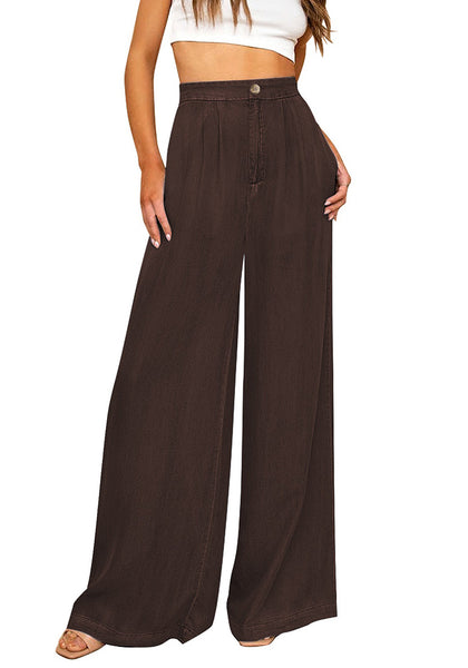 Chic Solid Color Womens Ladies Lightweight Summer Trousers With Elastic  Belt, Wide Leg, High Waist, Pocket Bow, And Loose Pleated Fit From  Luolinko, $15.14 | DHgate.Com