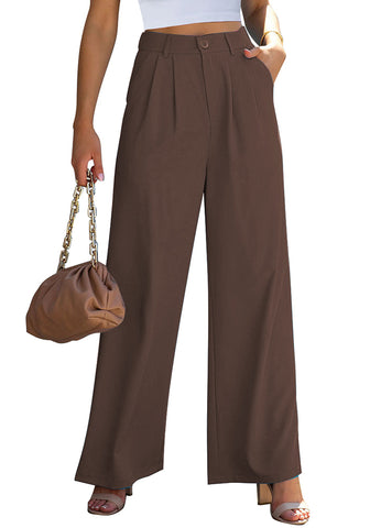 Chocolate Brown Women's High Waisted Wide Leg Business Work Pants