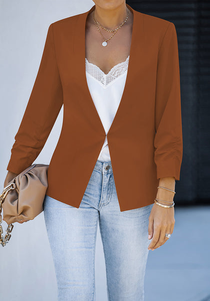 Amber Brown Women's Brief 3/4 Sleeve Suit Blazer Open Front Cardigan Casual Jackets