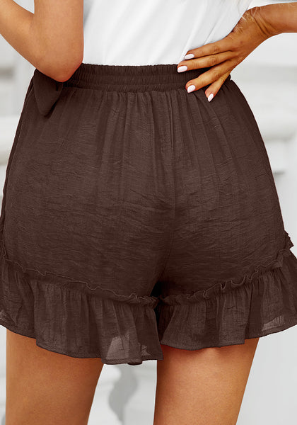 Dark Brown Women's High Waisted Ruffle Skort Elastic Waist Casual Shorts