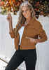 Almond Brown Women's Brief Relaxed Trucker Croped Zip Up Denim Jackets with Pockets
