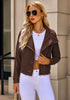 Cappuccino Brown Women's Faux Leather Long Sleeve Motorcycle Biker Warm Jacket