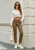 Brown Cargo High Waisted Straight Leg Stretchy Distressed Denim Pants for Women