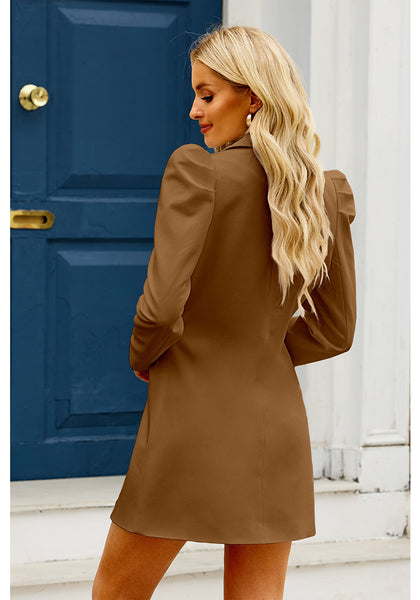 Tobacco Brown  Women's  Business Casual Puff Sleeve Blazers Dress Outfit