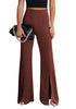 Madder Brown Women's Business Wide Leg Pants Dress Flare Split Hem Slacks