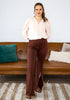 Madder Brown Women's Business Wide Leg Pants Dress Flare Split Hem Slacks