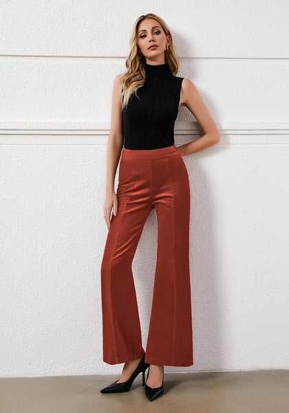 Burnt Brick Women's Bell Bottom Corduroy Flare High Waisted Front Seam Slacks