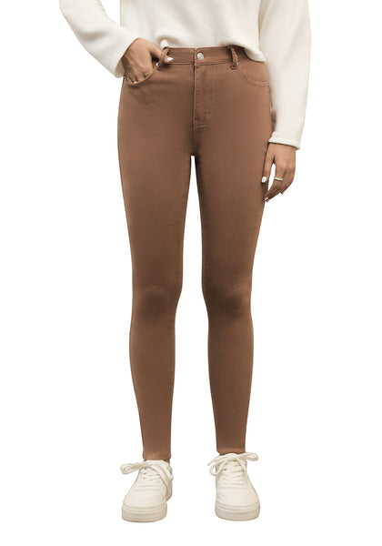 Pecan Brown Women's Classic Stretch Pants Trouser Skinny High Waist Denim Jean