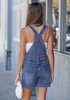 LookbookStore Women's Medium Blue Loose Fit Denim Bib Overalls Baggy Stretchy Shortalls Summer Casual Adjustable