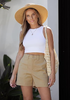 LookbookStore Women Almond High Waisted Summer Shorts Casual Dressy Cotton Chino Elastic Waist 5