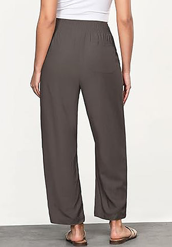 Coffee Brown Women's Casual High Waisted Lightweight Lounge Barrel Cropped Pants Soft Smocked Comfort Wear