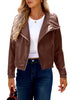 Cappuccino Brown Women's Faux Leather Long Sleeve Motorcycle Biker Warm Jacket