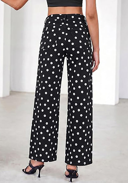 LookbookStore Wide Leg Jeans for Women High Waisted Polka Dot Stretch Denim Pants | Polka Dot, 90s Baggy Straight, High Rise, 29.5 Inch Inseam, Stretchy Jean Pants, Classic 5 Pockets, Business Casual Outfits