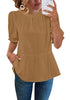 Tobacco Brown 2023 Blouses for Women Dressy Casual Peplum Tops Puff Sleeve Ruffle Mock Neck Dress Shirt Flowy Summer