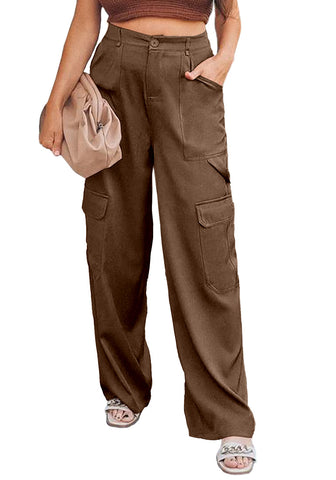 Carob Brown Women's High Waisted Elastic Waist Cargo Pants Stretch Y2K Style