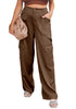 Carob Brown Women's High Waisted Elastic Waist Cargo Pants Stretch Y2K Style
