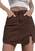 Rustic Brown Women's Brief Denim High Waisted Skirt Split Hem Stretch