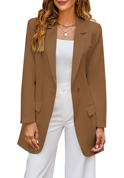 Amber Brown Women's Casual Long Suit Jacket Belted Fashion Office Blazer Outfit