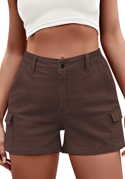 Dark Oak LookbookStore 2023 Cargo Shorts for Women High Waisted Casual Summer Stretchy Chino Shorts Short Cargos Colored Jeans