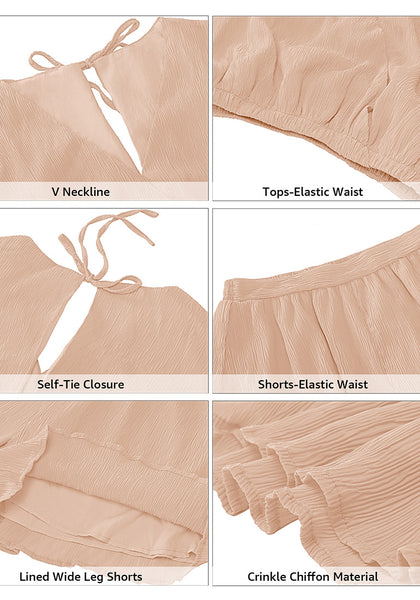 Novelle Peach Women's 2 Piece Outfit Textured Crop Tops Elastic Waist Flowy Shorts