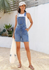 LookbookStore Women's Bay Blue Loose Fit Denim Bib Overalls Baggy Stretchy Shortalls Summer Casual Adjustable