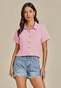 Pink for Women's Lapel Button Front Short Sleeve Top Casual Blouse Button-Down Shirt