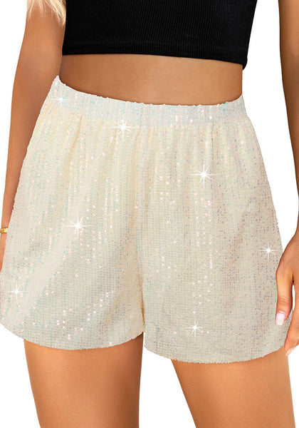 Champagne Women's High Waisted Stretchy Glitter Sparkly Short Party Outfits