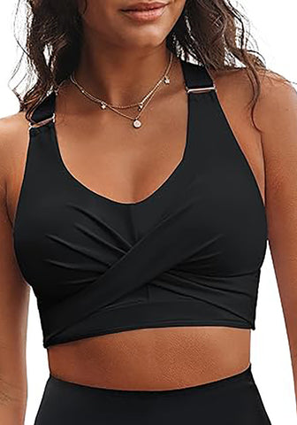 Black Women's Adjustable Strap Bikini Top Criss Cross Padded V-Neck Sexy Swimwear Swim Tops