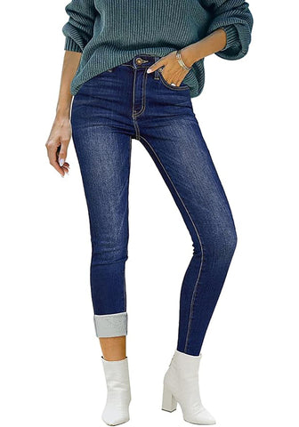 Timeless Blue Women's Denim High Waisted Skinny Stretch Fleece-Lined Thermal Leggings