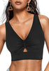 Women's Cropped Tankini Top Bow Knot Cut out Ruched Bikini