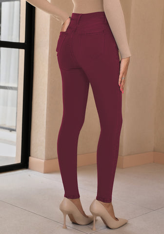 Wine Red Women's Classic Skinny High Waist Stretch Pants Trouser