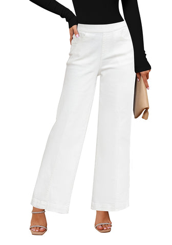 Bright White Women's Stretchy Pull On Jeans High Waisted Denim Pants