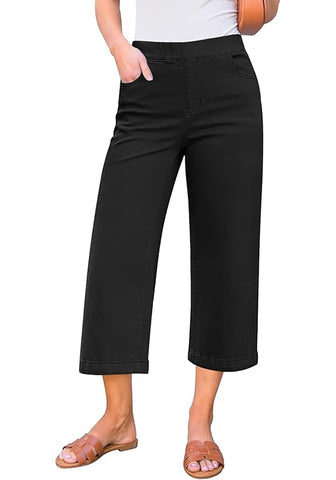 Always Black Women's Denim Capri Elastic Waist High Waist Pant Pocket