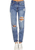 Bay Blue Cuffed Ripped Denim Boyfriend Jeans
