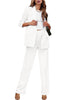 Bright White Women's Business Casual 2 Piece Blazer Jacket Straight Leg High Waisted Pants Suits