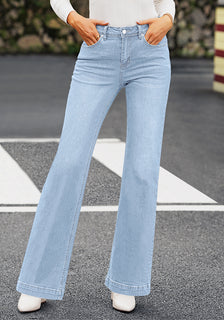Ice Blue Mid-Waist Stretchable Straight Leg Denim Jeans – Lookbook