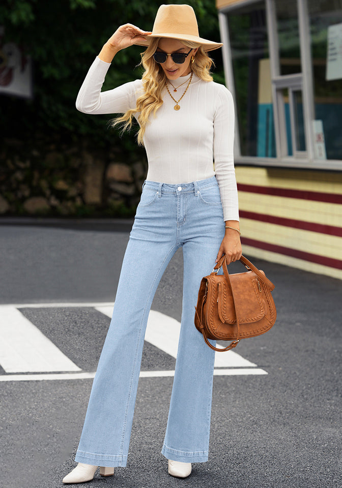 Ice Blue Mid-Waist Stretchable Straight Leg Denim Jeans – Lookbook