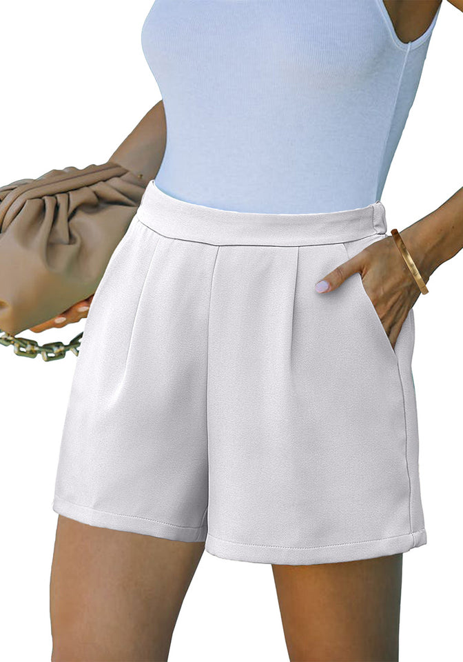 Clearance RYRJJ Women Business Casual Button Dress Shorts High Waist Wide  Leg Pleated Shorts Summer Solid Bermuda Shorts with Pockets(White,S) 