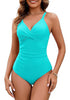 One Piece Swimsuit for Women Front Crisscross Ruched Adjustable Straps Padded Cups Swimming Suits