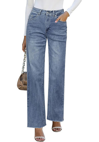 Vintage Blue - Acid Wash Women's Straight Leg Pull On Denim Pant High Waisted Stretch