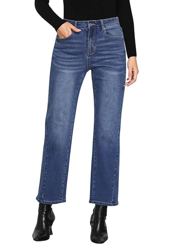 Classic Blue Women's High Waist Jean Regular Fit Slight Stretch Straight Leg Ankle Length Pants